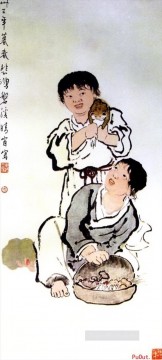 Xu Beihong 子供用の古い中国のインク Oil Paintings